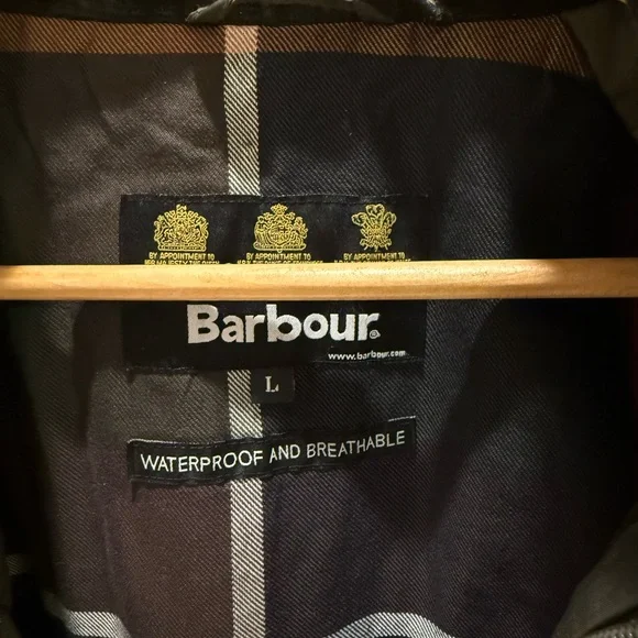 Barbour Mens Olive Green Marple Jacket Sz L Waterproof Quilted Interior Lining